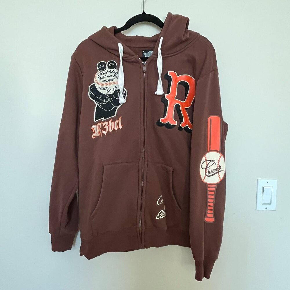 R3bel Fuel Your Passion Brown Baseball Players Club Hot Shots Stars Full Zip L